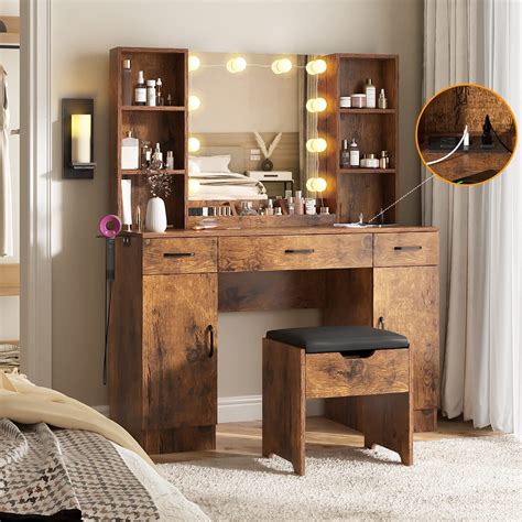 Makeup Vanity With Lights Brown