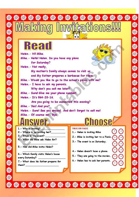 Making Invitations Esl Activities
