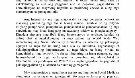 POSISYONG PAPEL.docx - Paksa: Malayang paggamit ng internet at social
