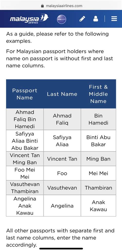 malaysia airline name format