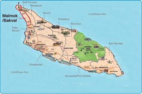 malmok beach aruba map