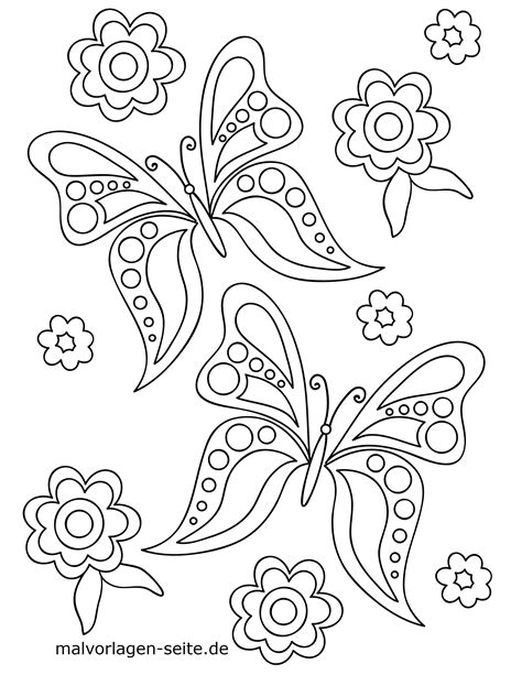 Ausmalbild Blumen Schmetterlinge und Blumen kostenlos ausdrucken