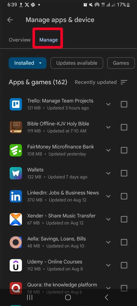 Manage Apps Android