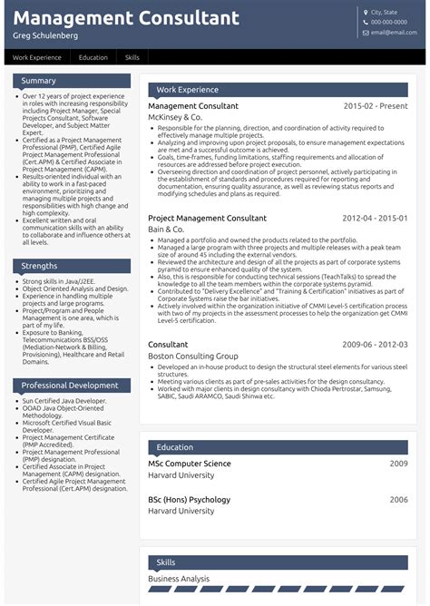 Management Consulting Resume Examples