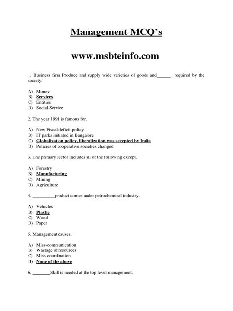 management msbte mcq pdf