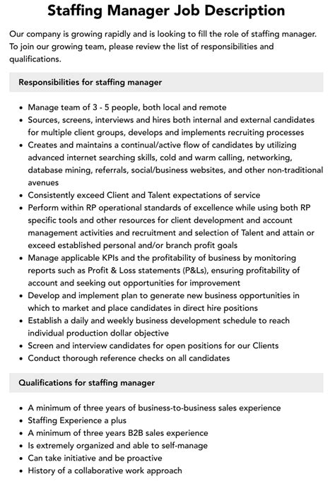 manager job description staffing