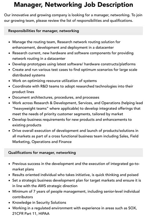 Manager Networking Qualifications
