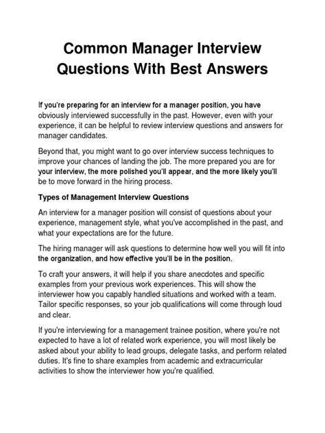 managerial interview questions and answers pdf