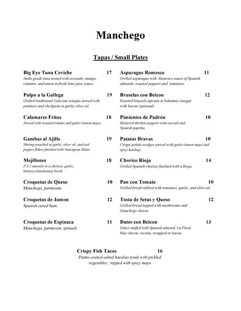 Manchego Brooklyn Menu