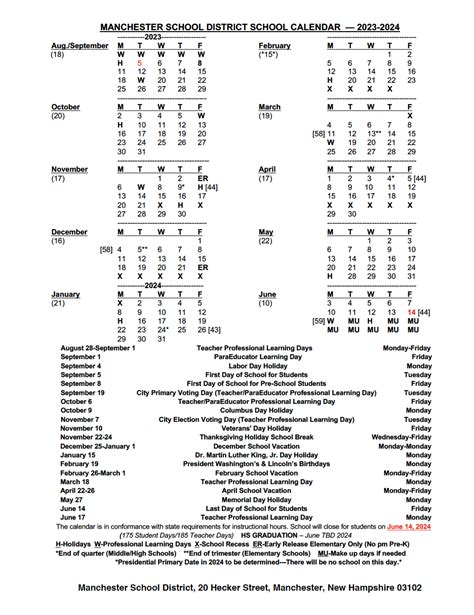 manchester ct school district calendar