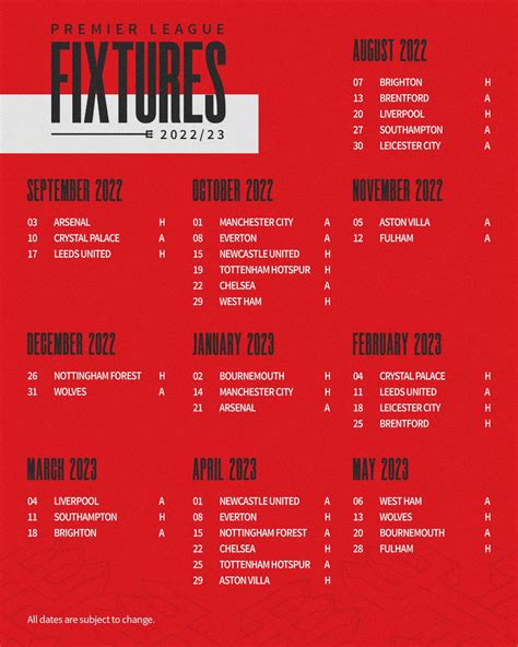 manchester united fixture list 2022/23