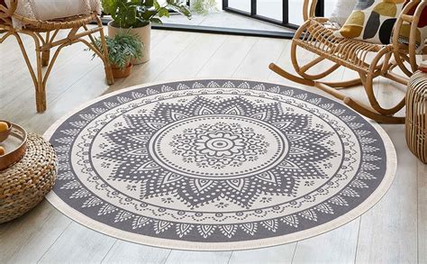 Vinyl Teppich rund MATTEO Mandala 1 grau