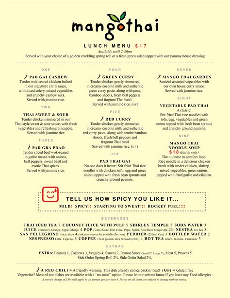 Mango Restaurant Lunch Menu