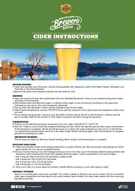 Mangrove Jack Cider Kit Instructions
