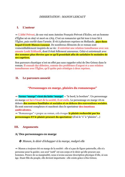 manon lescaut plan de dissertation