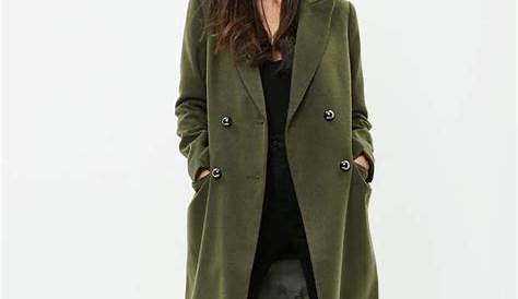 Missguided Brushed Wool Coat Khaki Manteau vert