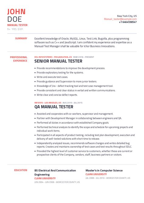 Manual Testing Resume For 8 Years Experience Resume Samples