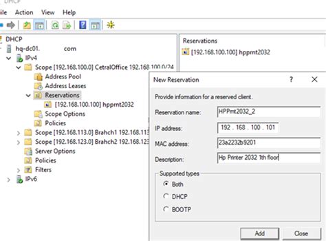 manually set dhcp server address windows 10