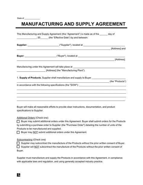 Manufacturing Supply Agreement Templates