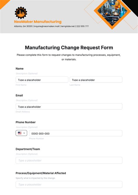 Manufacturing Change Request Template
