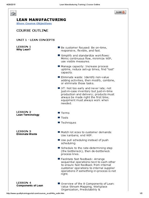 manufacturing management course outline