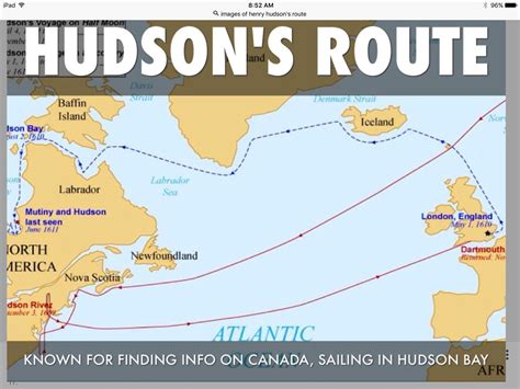 Map Of Henry Hudson Voyages