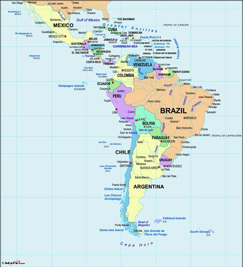 Map Of Latin America Labeled With Oceans