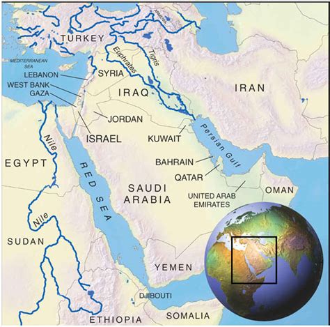Map Of Middle East Rivers And Seas