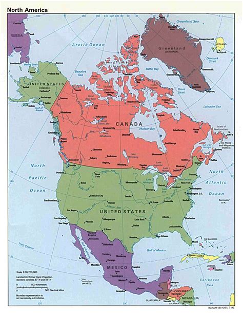 Large detailed political map of North America with capitals and major