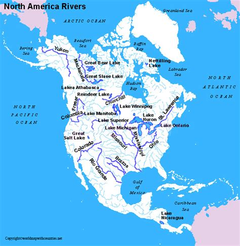 Map Of North America Lakes And Rivers