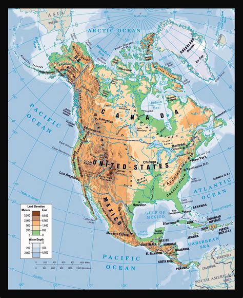 Map Of North America With Geographical Features