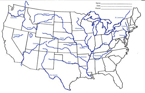 Map Of Us Rivers Not Labeled