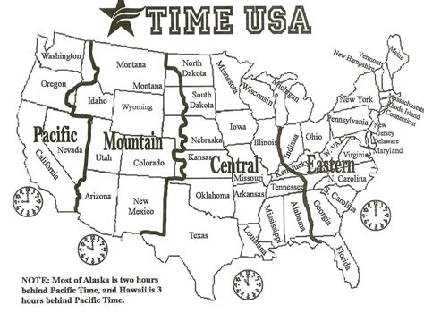 Map Of Us Time Zones Black And White