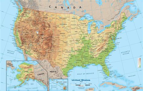 Geographical map of USA topography and physical features of USA