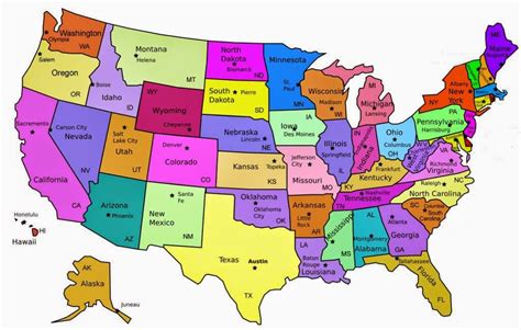 Map Of Usa Showing States And Their Capitals