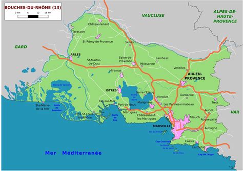 Carte des BouchesduRhône Communes, Détaillée, relief, routes...