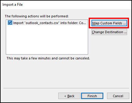 Map Excel Fields to Outlook Fields