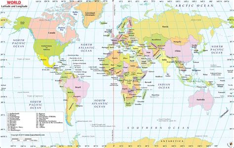 Carte du monde avec Latitude et Longitude Mapa político del mundo