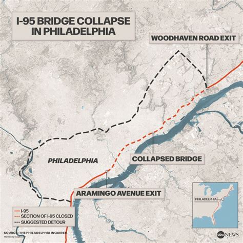 map of bridge collapse on i 95