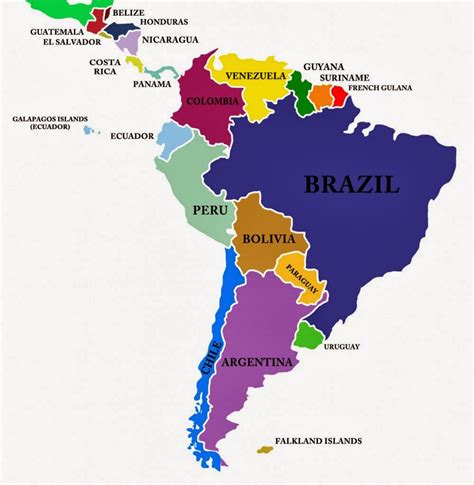 map of central and south america labeled