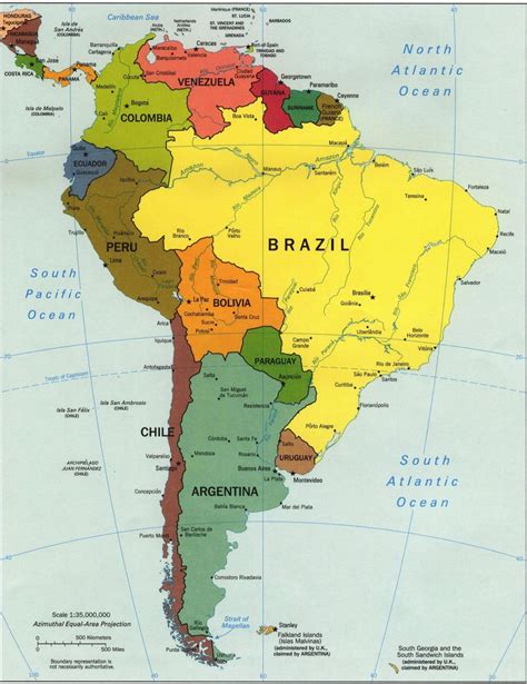 map of central and south america with capital