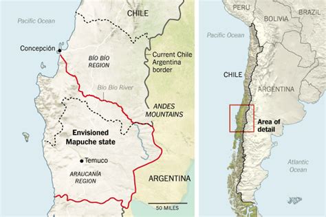 map of chile and the mapuche river
