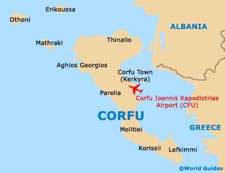 map of corfu greece with airport