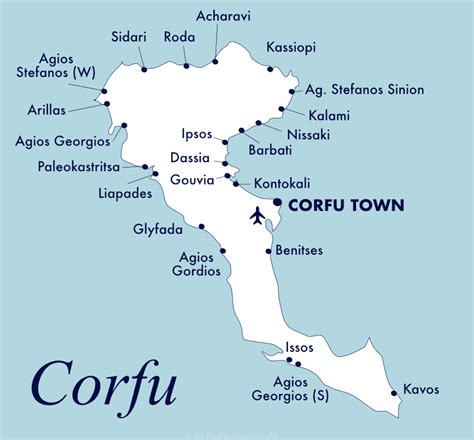 map of corfu resorts in english
