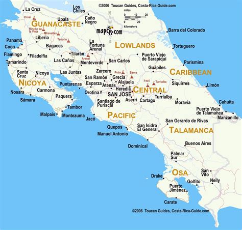 map of costa rica with towns