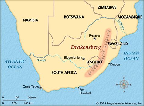 map of drakensberg mountain range