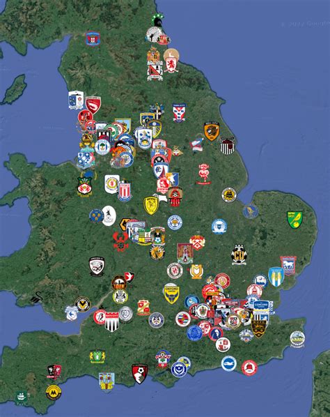 map of english football league clubs