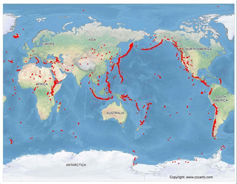 map of erupting volcanoes worldwide