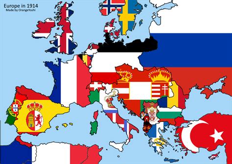 map of europe 1914 with flags