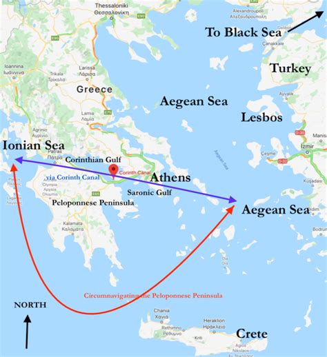 map of greece showing corinth canal